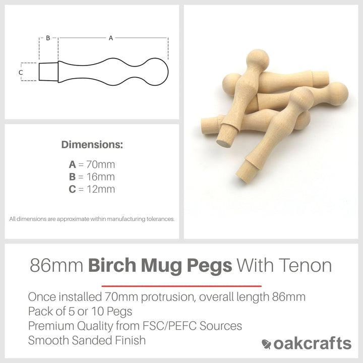 Birch Mug/Utility Peg With Tenon - 86mm