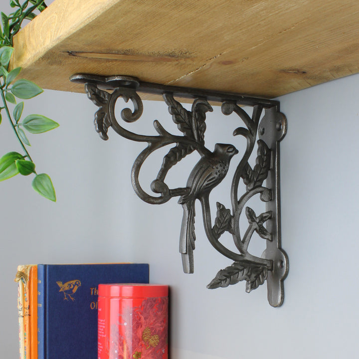 Pair of Antique Cast Iron Decorative Bird Shelf Brackets - 180mm x 190mm