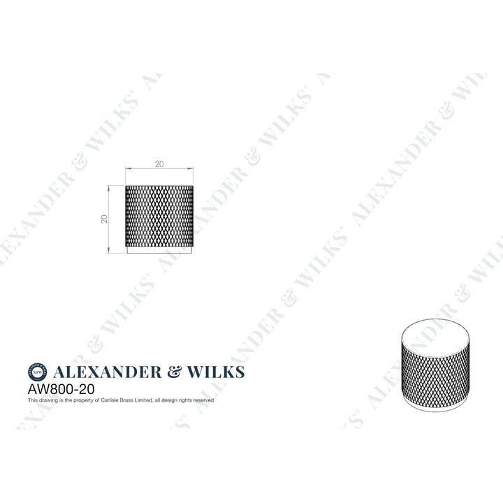 Alexander & Wilks Brunel Knurled Cylinder Cupboard Knob