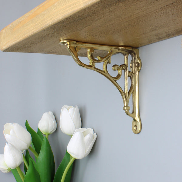 Pair of Antique Brass Heritage Shelf Brackets - 125mm x 125mm