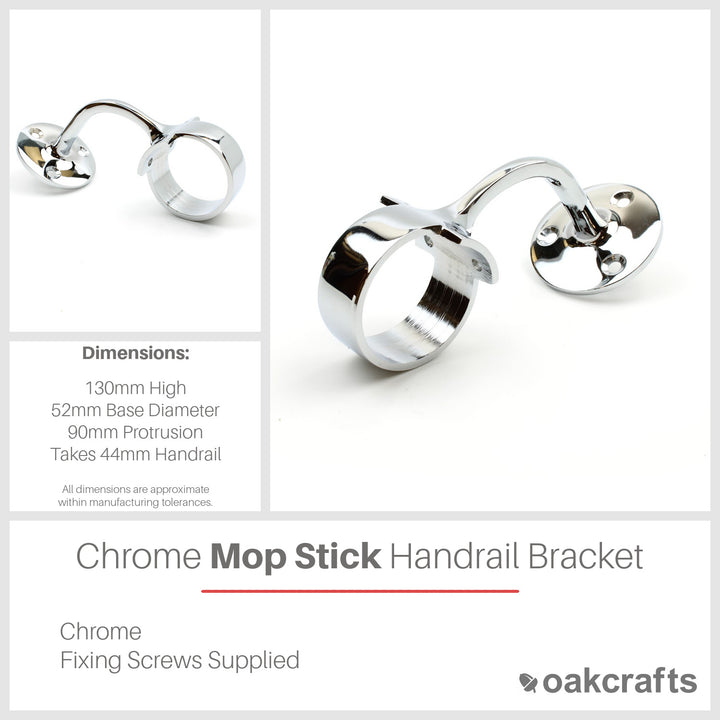Chrome Handrail Bracket Mop Stick Design with Arm 44mm