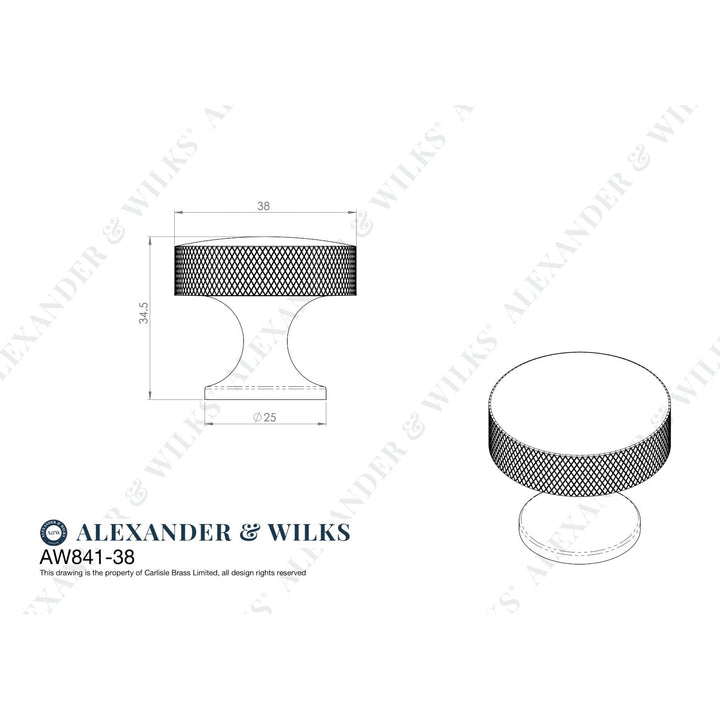 Alexander & Wilks Berlin Cupboard Knob - 38mm