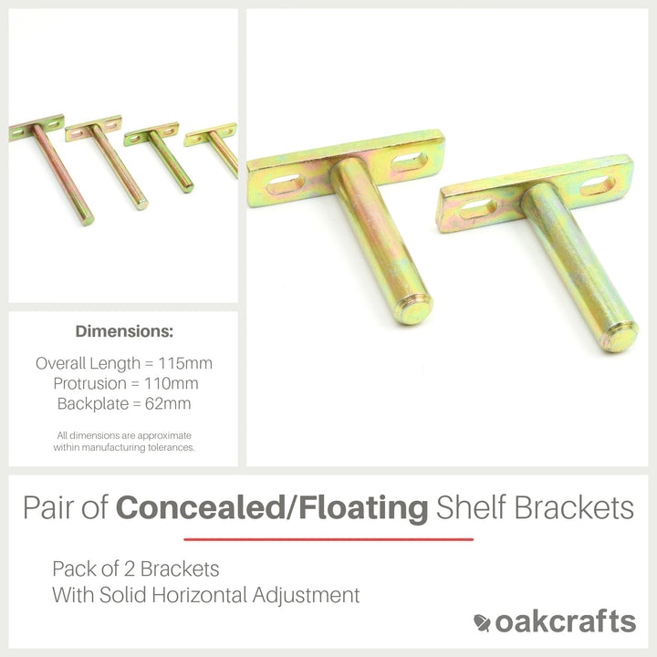 Pair of Concealed Floating Shelf Supports with Solid Horizontal Adjustment