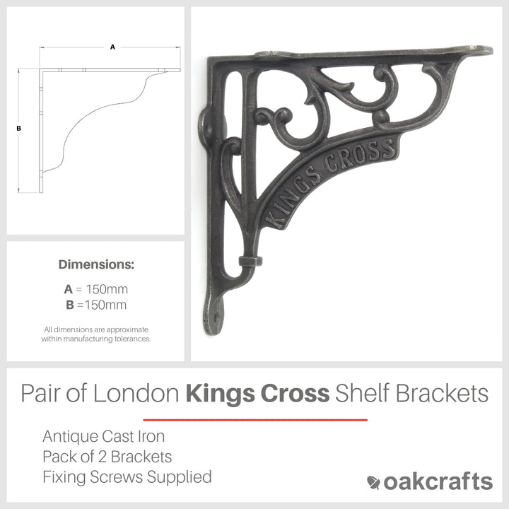 Pair of Antique Cast Iron London Kings Cross Shelf Brackets