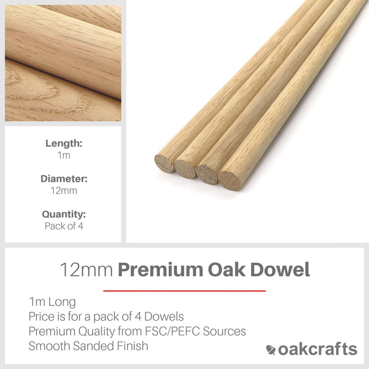 1m Long Premium Quality Oak Dowel