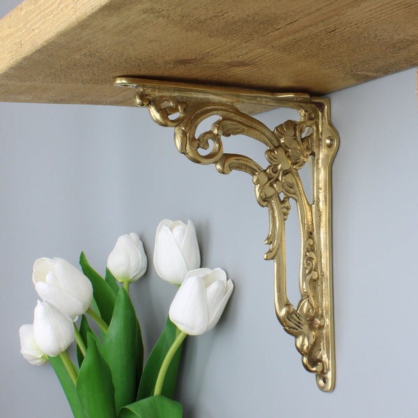 Pair of Antique Brass Victorian Flower Shelf Brackets - 150mm x 200mm