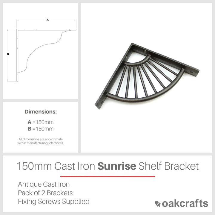 Oakcrafts Pair of 150mm Antique Cast Iron Sunrise Brackets