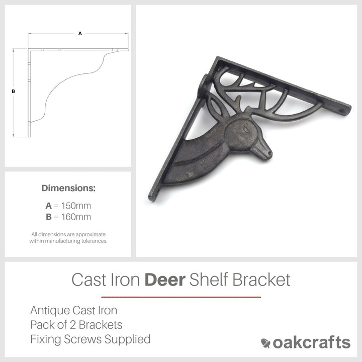 A Pair of Antique Cast Iron Deer Shelf Brackets - 150mm x 160mm