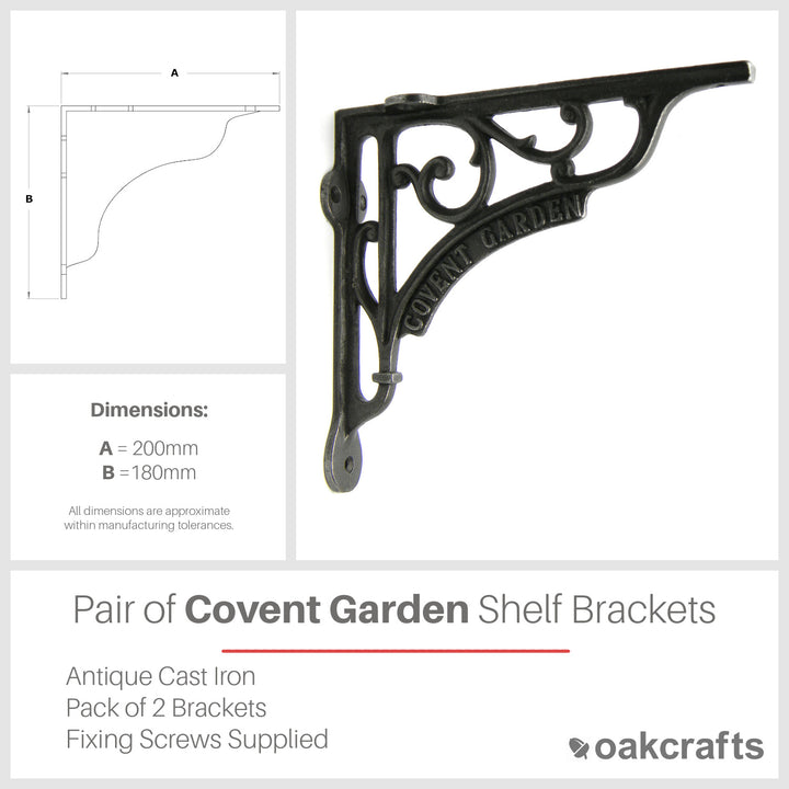 Pair of Antique Cast Iron 'Covent Garden' Victorian Style Shelf Brackets 