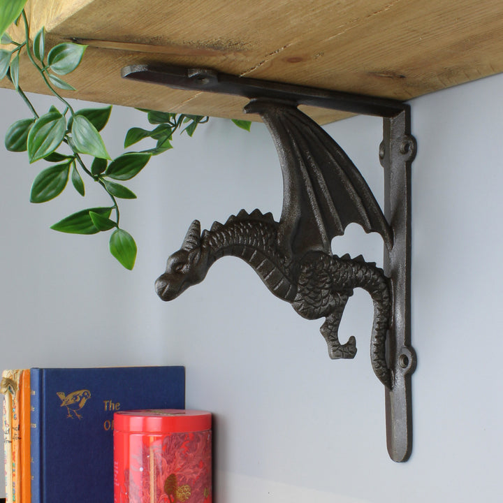 Pair of Antique Cast Iron Winged Dragon Shelf Brackets