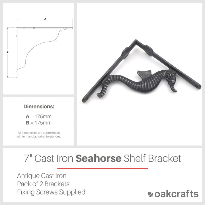 Pair of Cast Iron Seahorse Design Shelf Brackets