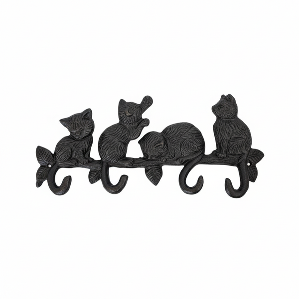 Antique Cast Iron Cats Coat/Key Hook Rail - 325mm x 123mm