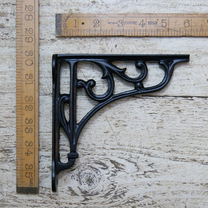 Pair of Antique Cast Iron Heritage Shelf Brackets in Satin Black Finish - 150mm x 150mm