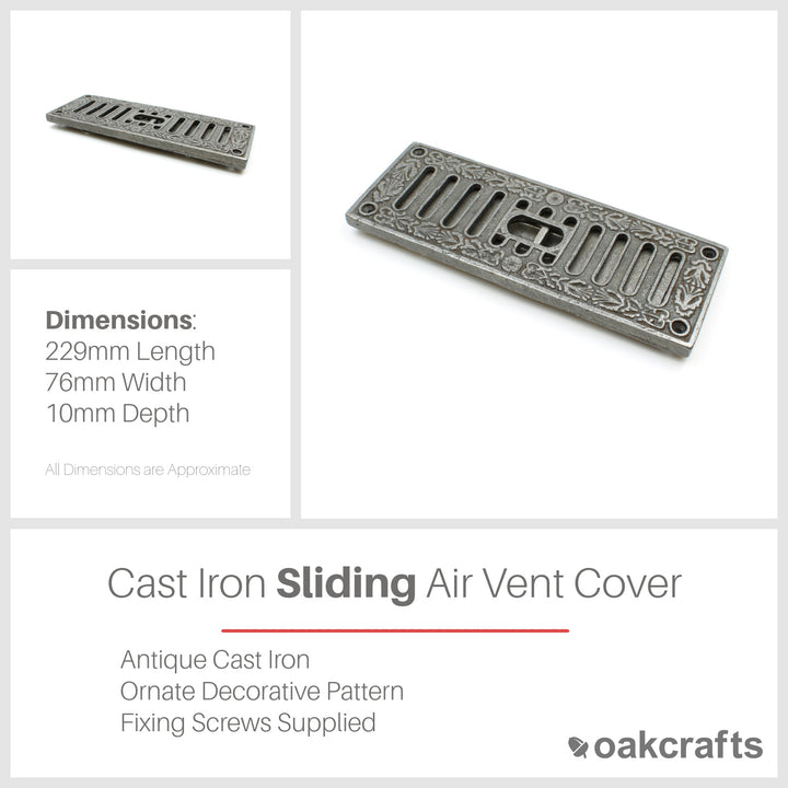 Antique Cast Iron Adjustable Sliding DALTON Air Vent - 229mm x 76mm
