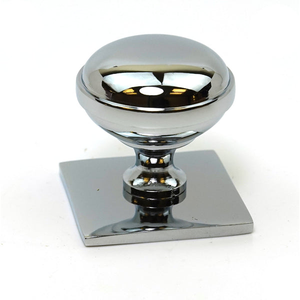 Chrome on Solid Brass Cabinet Knob with Plate - 32mm Diameter