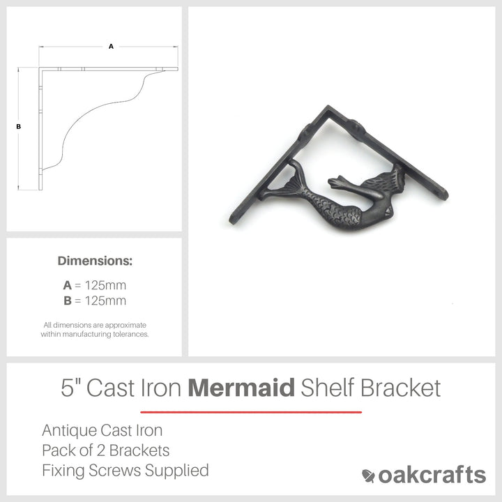 Pair of Cast Iron Mermaid Design Shelf Brackets
