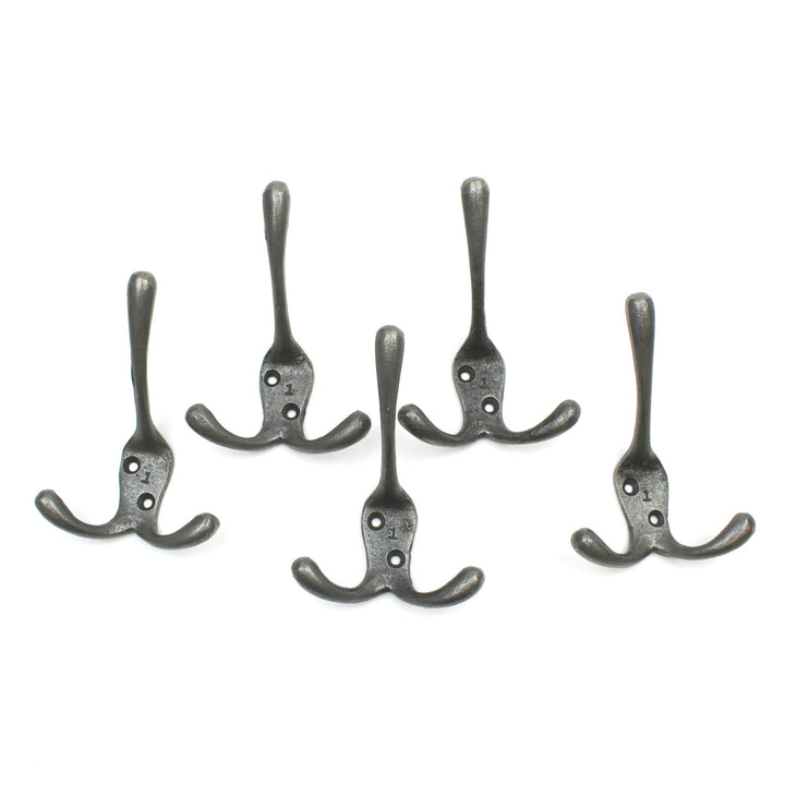 Antique Cast Iron Victorian Triple Coat Hook - Pack of 5 Hooks