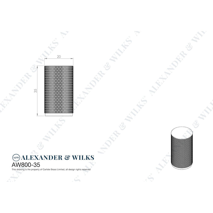 Alexander & Wilks Brunel Knurled Cylinder Cupboard Knob - 35mm