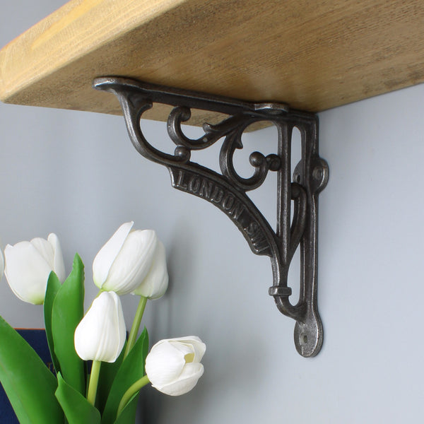 Pair of Antique Cast Iron London SW1 Shelf Brackets 150mm x 150mm