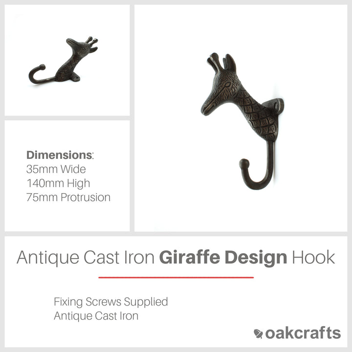 Antique Cast Iron Giraffe Single Hook - 140mm