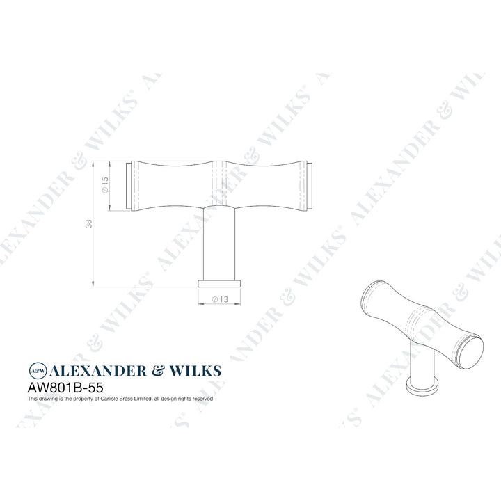 Alexander & Wilks Crispin Bamboo T-bar Cupboard Knob