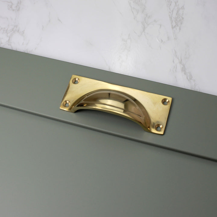Solid Polished Brass 4 Screw Drawer Pull / Cup Handle
