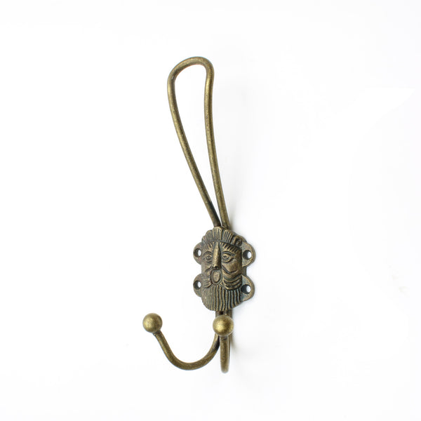 Ornate Green Man Style Hat & Coat Triple Hook in Antique Brass - Pack of 4 Hooks