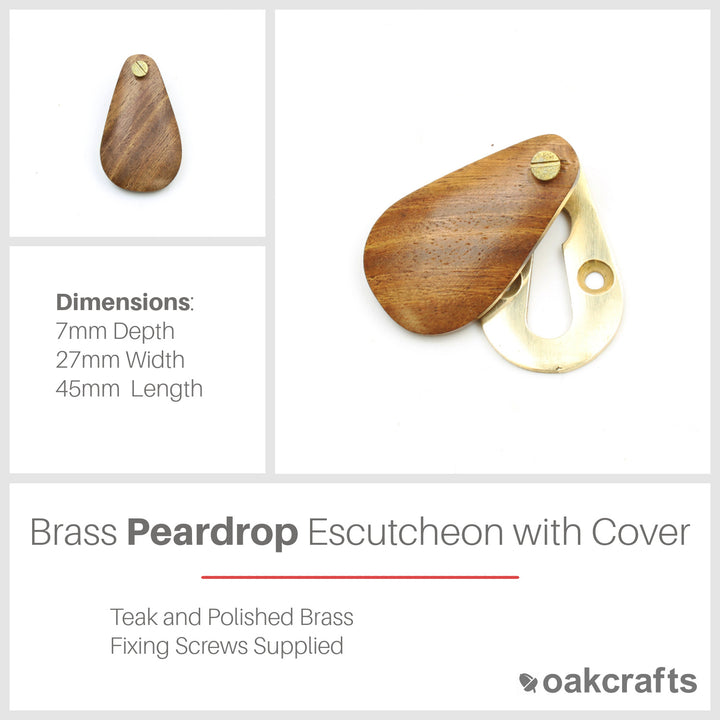 Peardrop Design Escutcheon with Cover in Teak and Brass