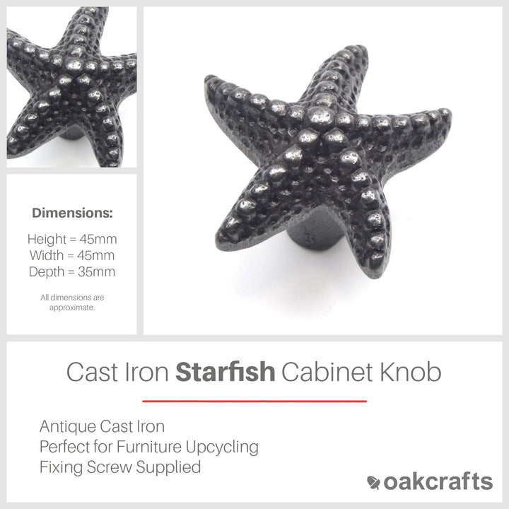 Small Cast Iron Starfish Cabinet Knob - Approx 45mm