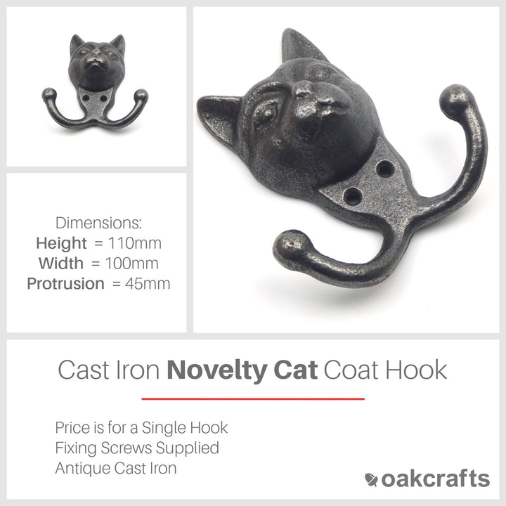 Cast Iron Novelty Cat Coat Hook - 110mm x 100mm