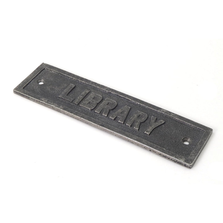 Cast Iron LIBRARY Sign - 150mm x 40mm - Screws Supplied