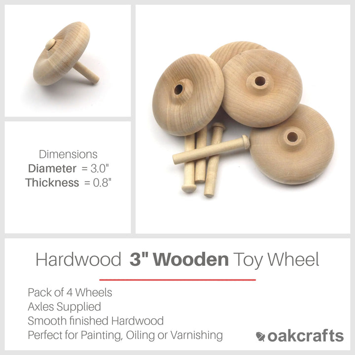 Oakcrafts 3.0" Wooden Wheel - Pack of 4 including axles