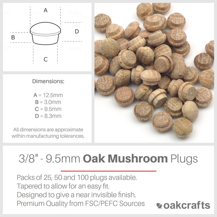 3/8" - 9.5mm Oak Mushroom Plug
