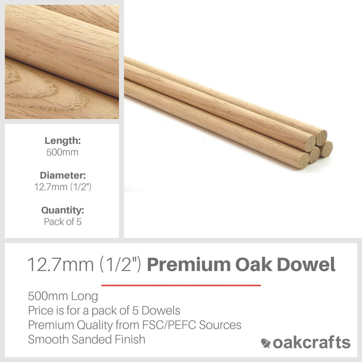 500mm Long Premium Quality European Oak Dowel