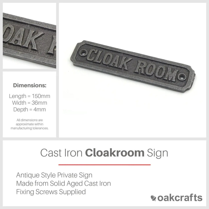 Sign - Durable & Classic Cast Iron CLOAK ROOM Design – Oakcrafts
