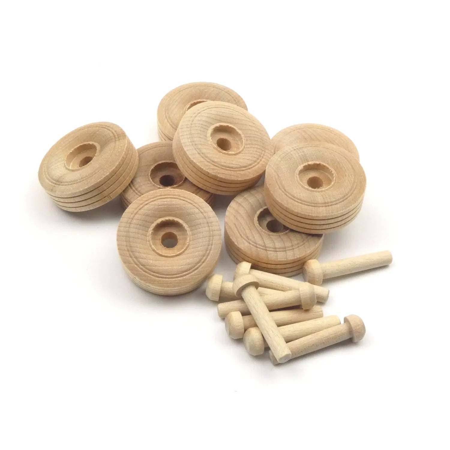 Wooden Treaded Wheels | Pack of 8 with Axles - For Crafts and Models ...