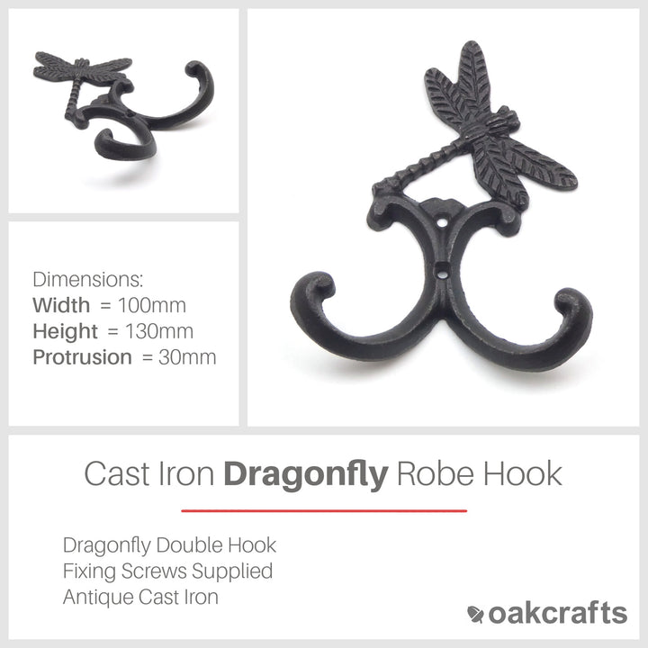 Dragonfly Double Robe Hook - 130mm High