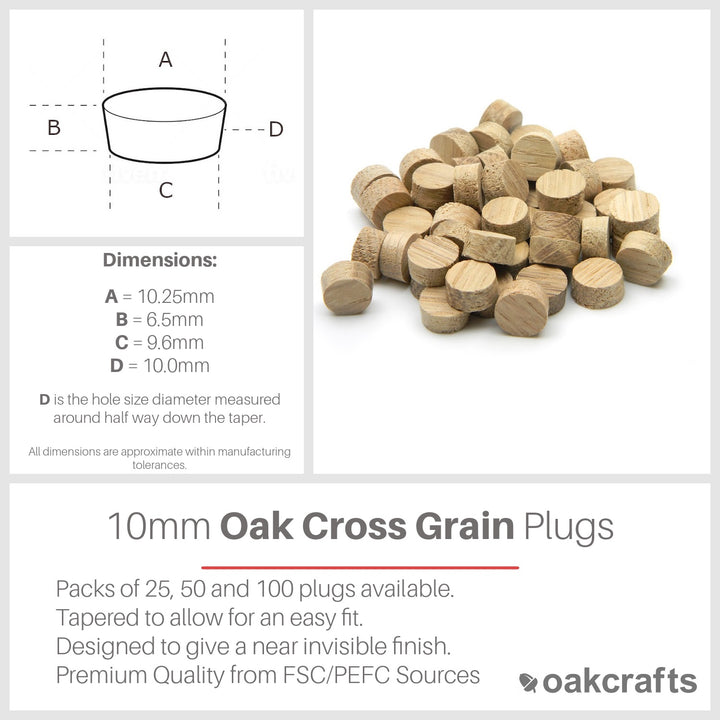 10mm Oak Flat Head Cross Grain Plug