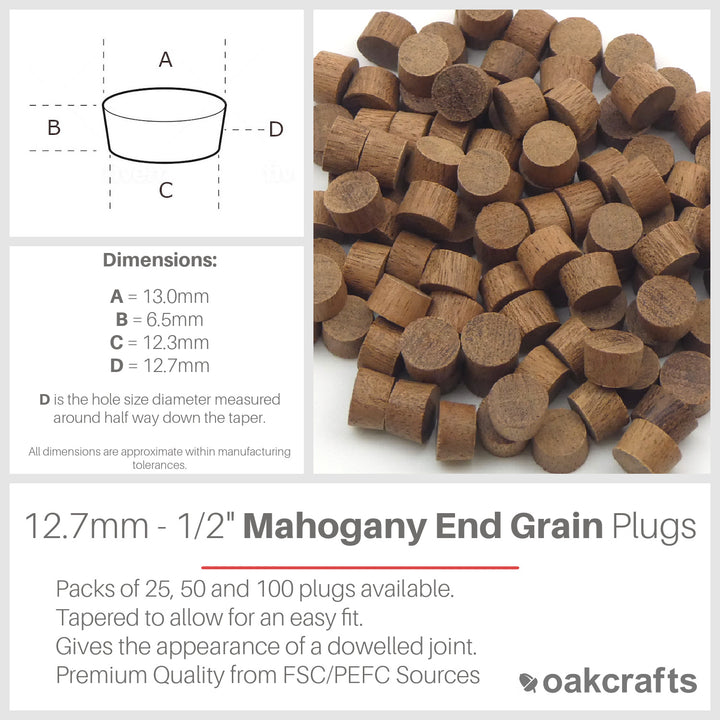 1/2" - 12.7mm Mahogany End Grain Plug