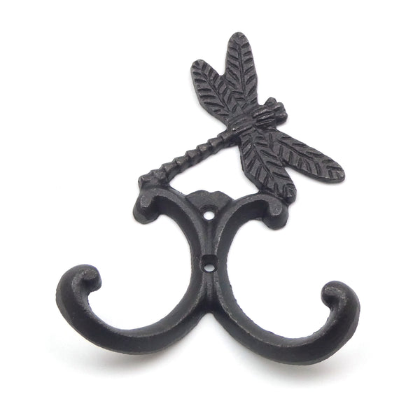 Antique Cast Iron Dragonfly Double Robe Hook - 130mm High