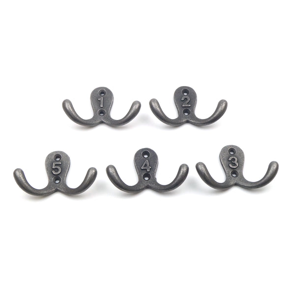 Numbered Robe Hooks 1 to 5 - Pack of 5 Hooks