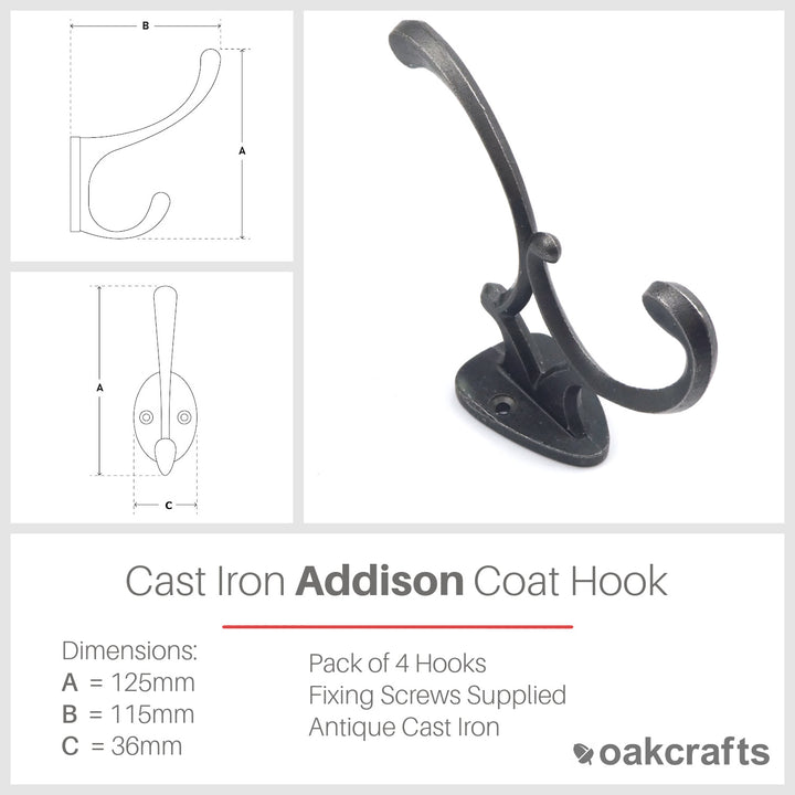 Coat Hook Addison Antique Cast Iron 125mm - Pack of 4