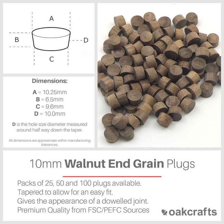 10mm Walnut Flat Head End Grain Plug