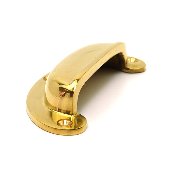 Solid Polished Brass Lugged Drawer Pull / Cup Handle