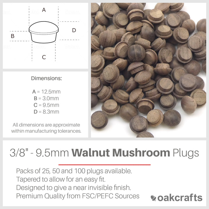 3/8" - 9.5mm Walnut Mushroom Plug