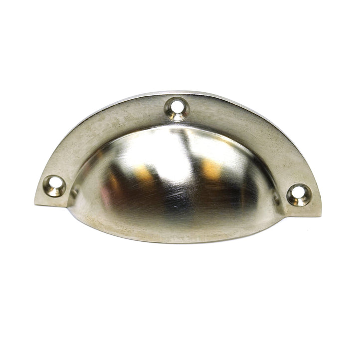 Brushed Nickel on Solid Brass Round Drawer Pull / Cup Handle