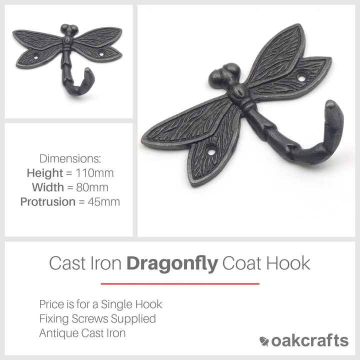 Cast Iron Dragonfly Coat Hook - 110mm x 80mm