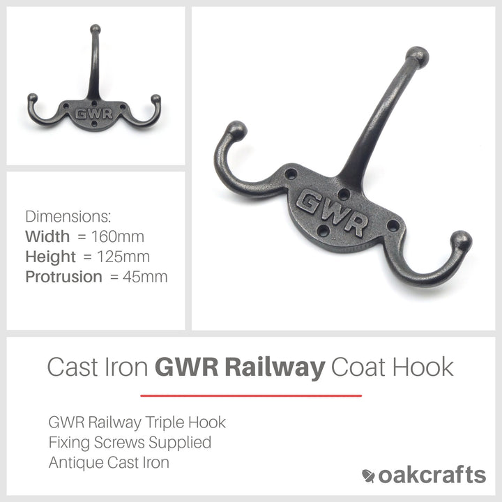 GWR Railway Triple Coat Hook - 160mm x 125mm