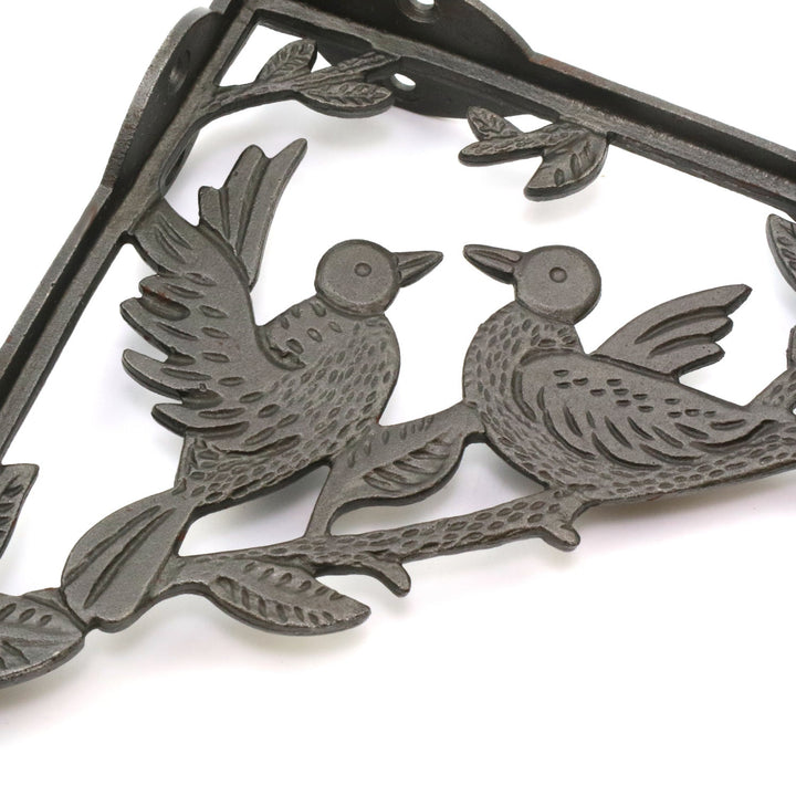 Pair of Antique Cast Iron Decorative 2 Bird Shelf Brackets - 180mm x 210mm