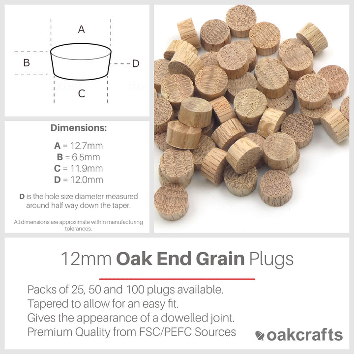 12mm Oak Flat Head End Grain Plug